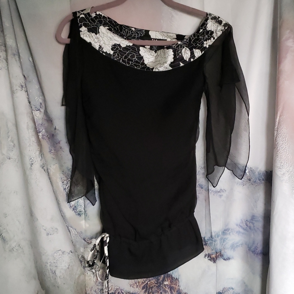 Heart Moon Star black silk blouse